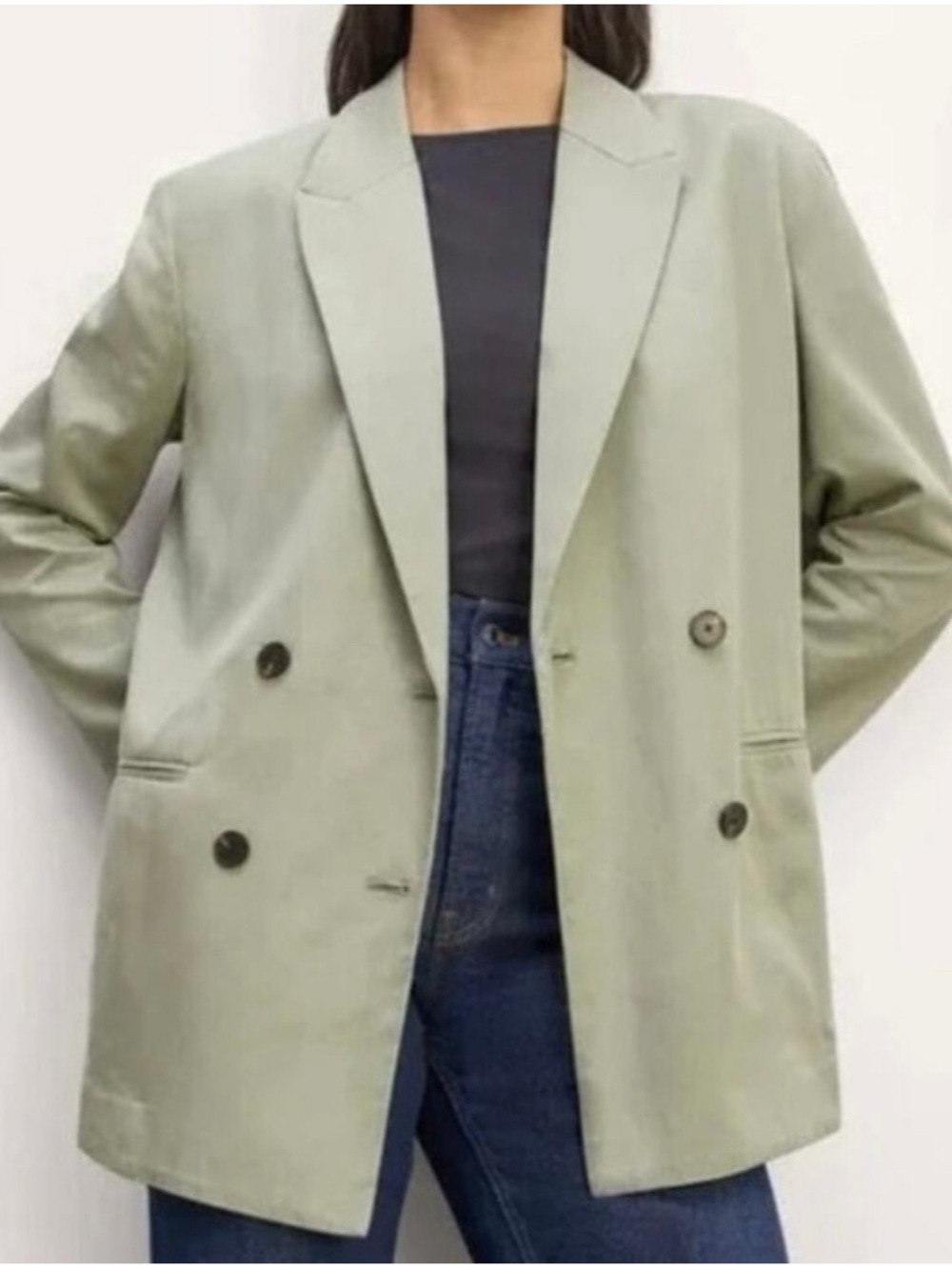 Everlane Women's Double-Breasted Blazer in Buttersmooth in Seagrass, Size 12